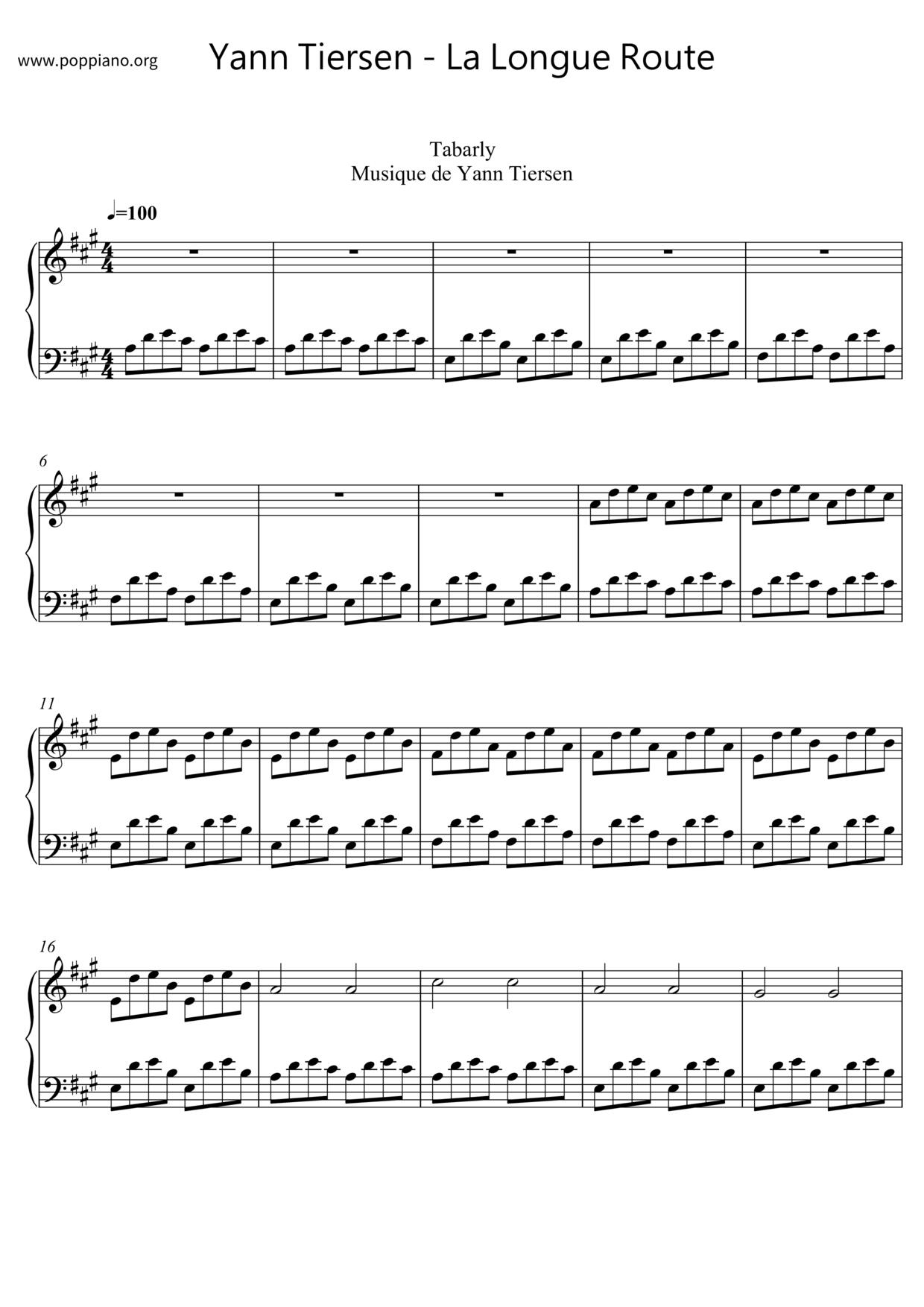 La Longue Route琴譜