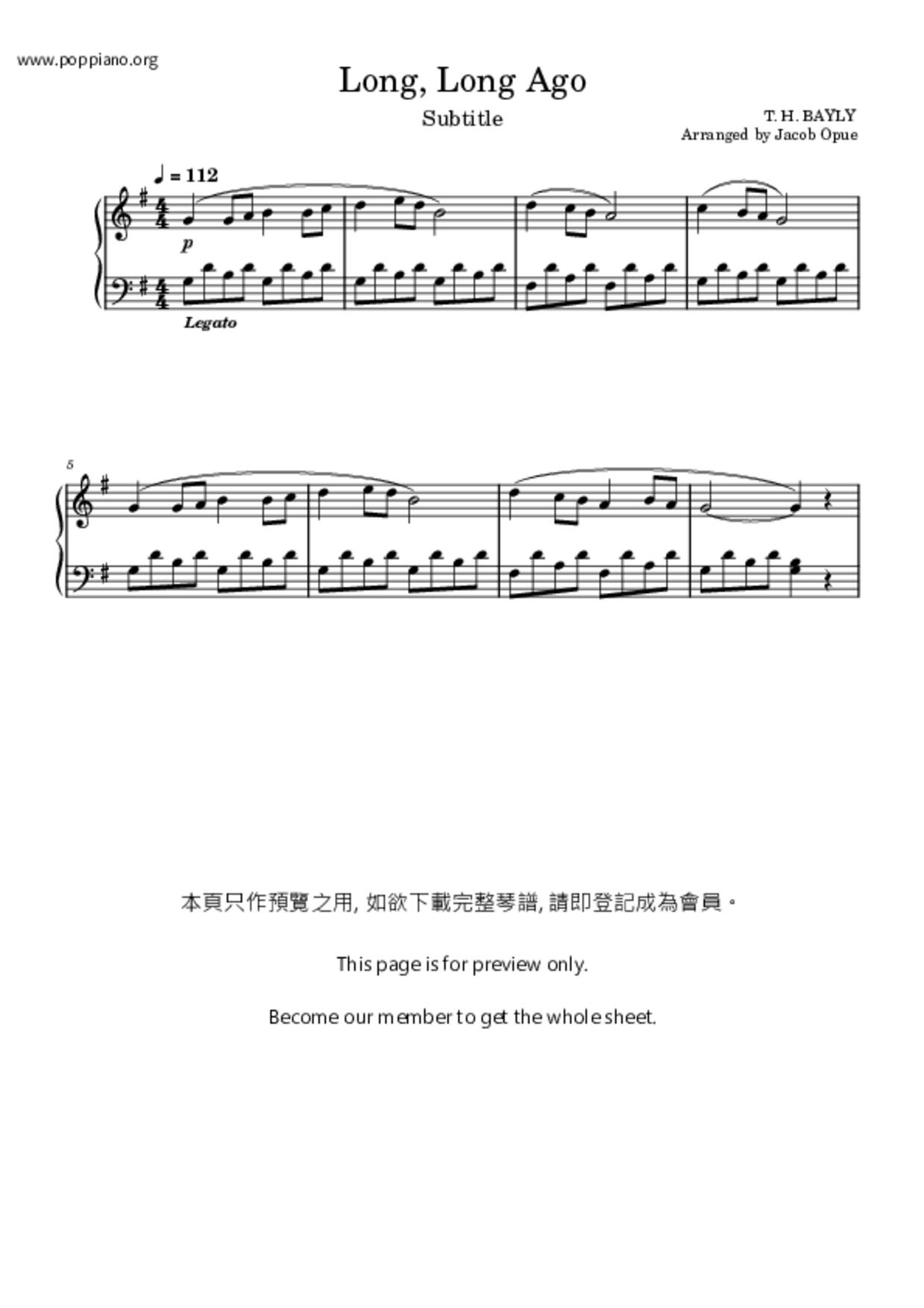 Long, Long Agoピアノ譜