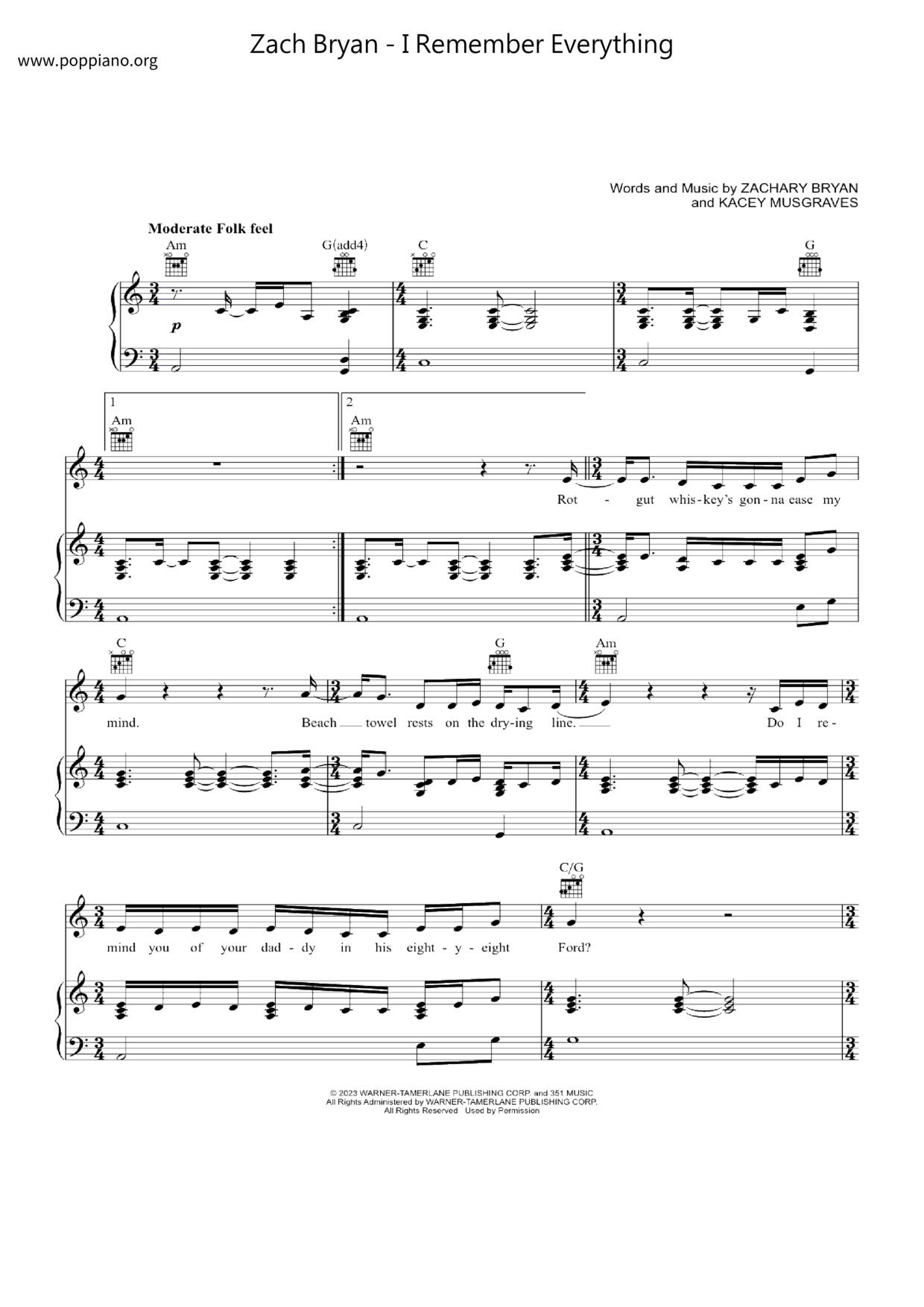 I Remember Everything (Feat. Kacey Musgraves)琴谱