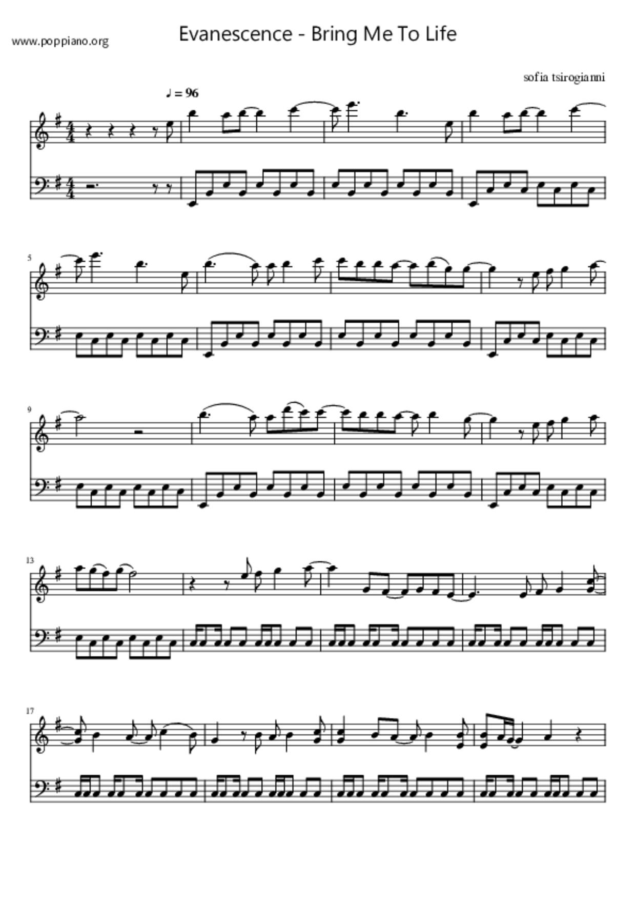 Bring Me To Life琴譜