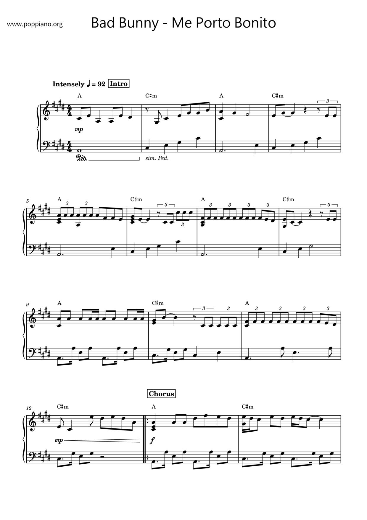 Me Porto Bonito琴譜