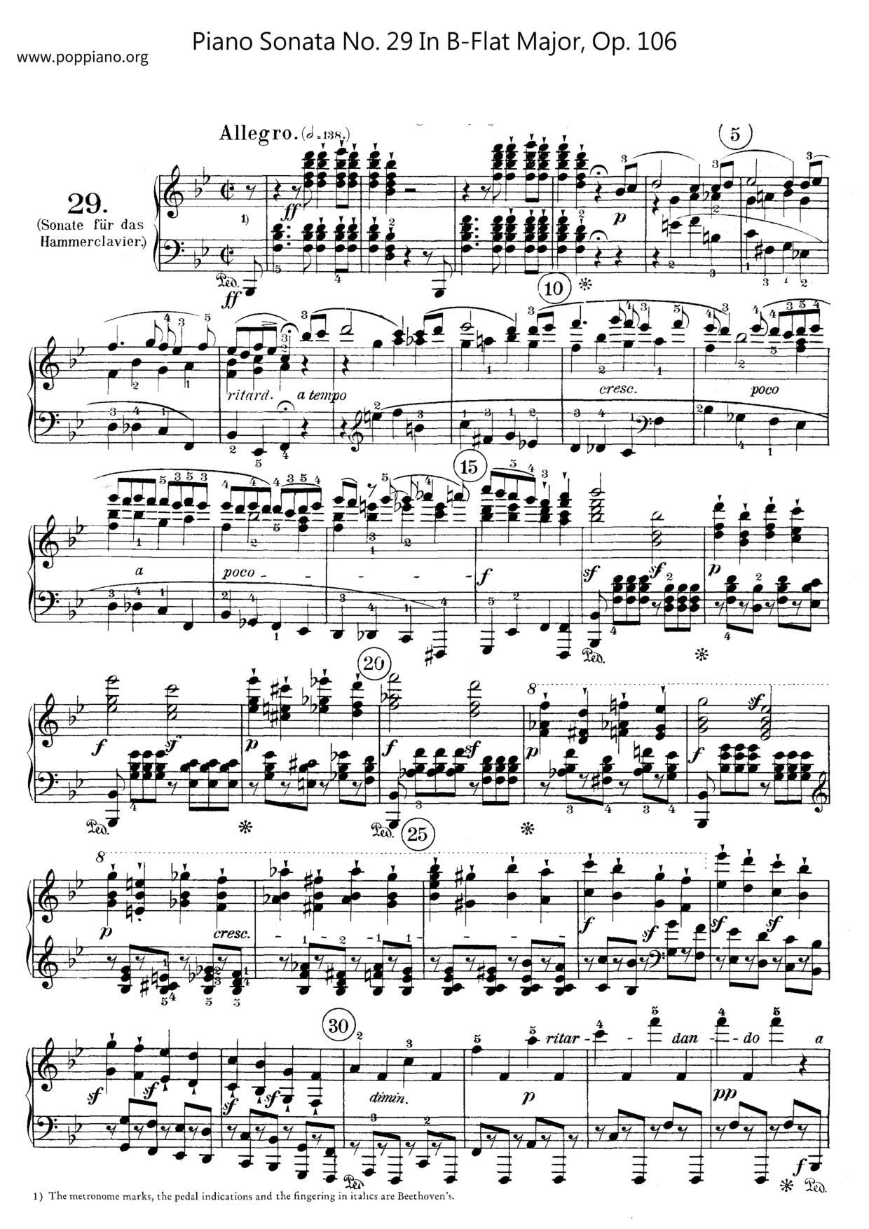 Piano Sonata No.29 In B-Flat Major Hammerklavier, Op.106琴譜