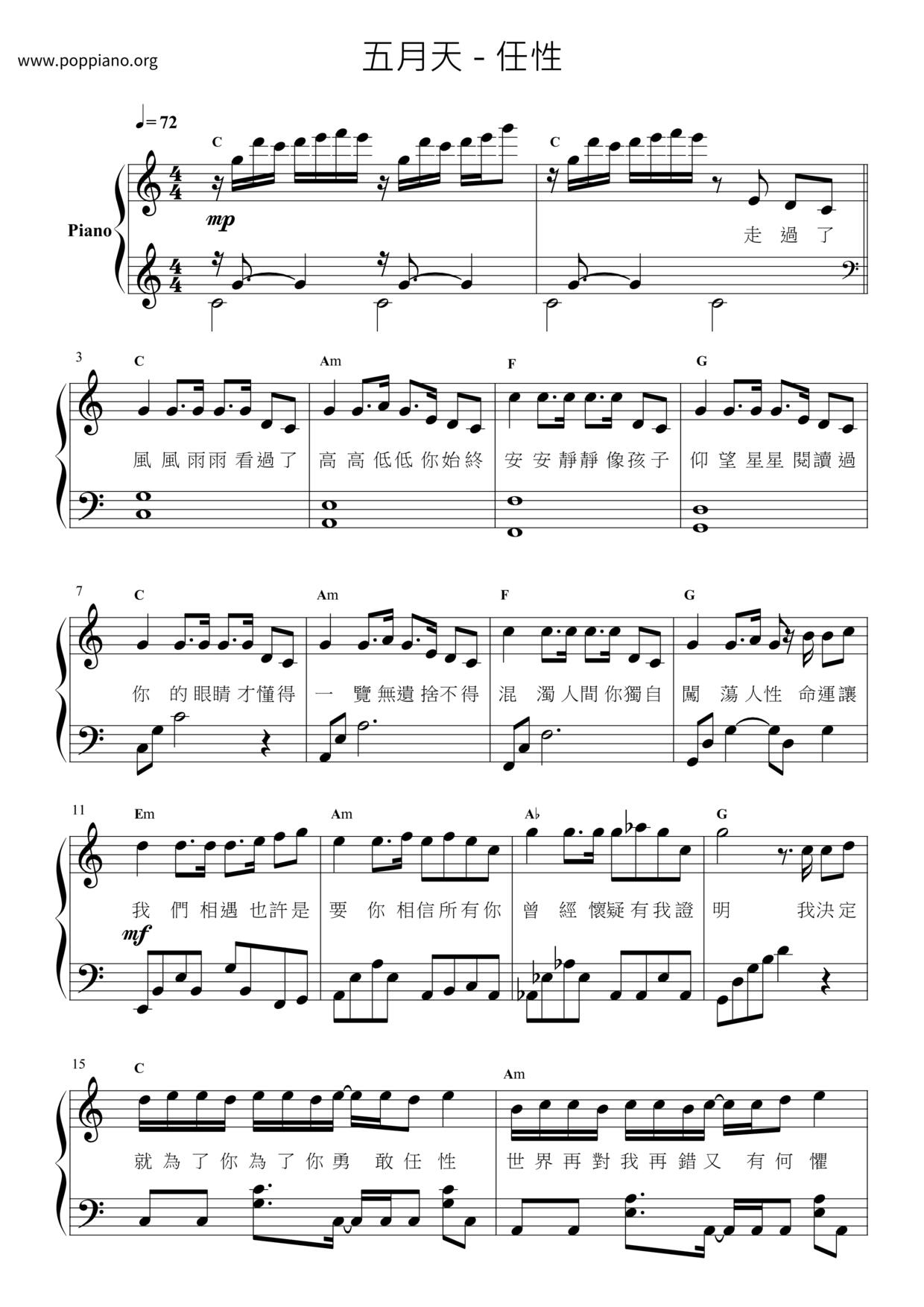 任性 (電視劇《難哄》主題曲)琴譜