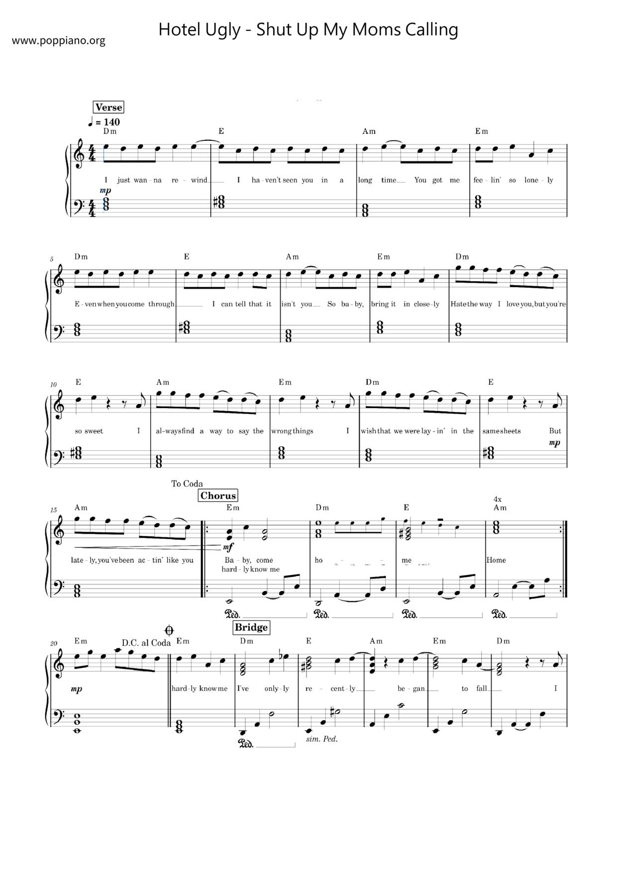 Shut Up My Moms Calling琴譜