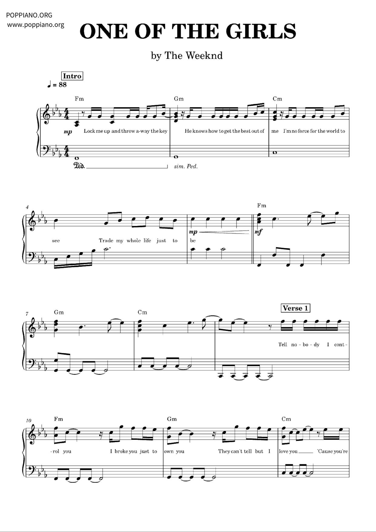 One Of The Girls (With Jennie, Lily Rose Depp)琴譜