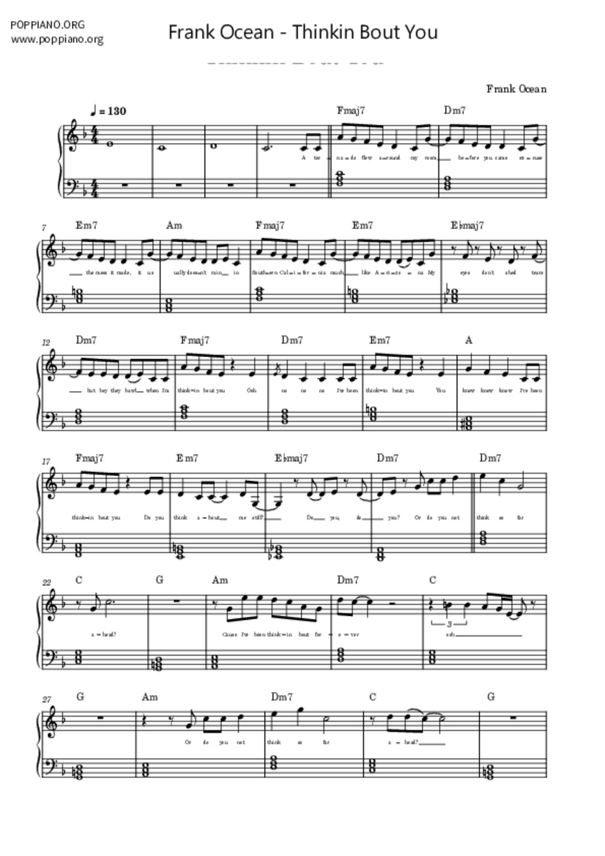 Thinkin Bout You琴譜